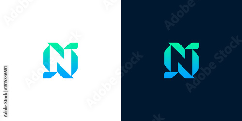 Modern N letter logo design featuring abstract geometric shapes and a vibrant blue-green gradient, ideal for innovative technology, digital solutions, or professional business branding identity