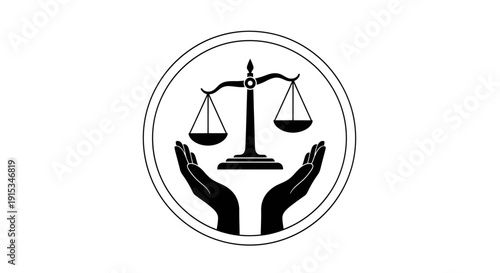 Symbolic illustration of hands supporting a justice scale, representing collective responsibility, equality, and community support for human rights and social justice initiatives.