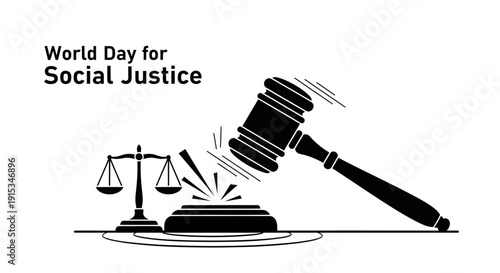 Minimal legal concept illustration featuring a powerful judge gavel impact symbolizing justice, law enforcement, and social accountability.