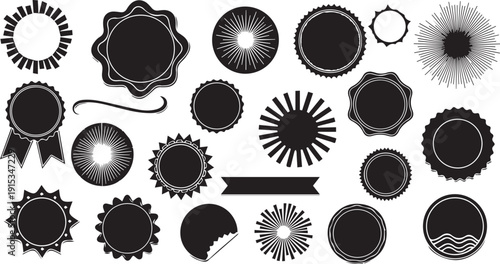 A collection of various black and white award badges and seals vector silhouette