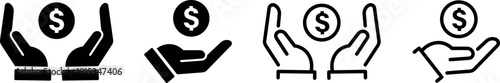 Financial support hand holding coin icons