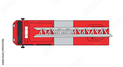 Top View Fire Truck Vector with Ladder for Emergency Service and Rescue Vehicle Design