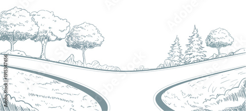 Architectural Drawing minimal CAD tree line drawing, side view isolated, wetland forest sections, vector elements