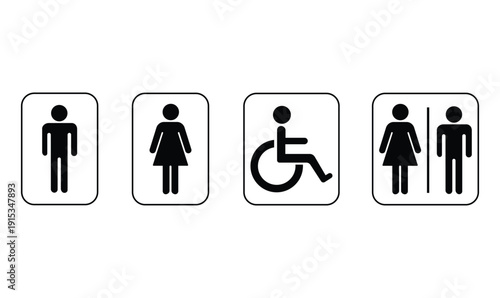 Washroom, restroom or toilet door sign set. Simple printable sticker icons for public places.