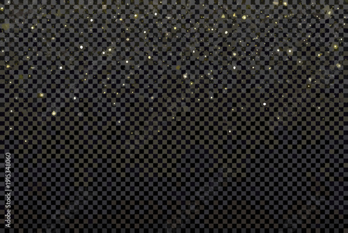 Golden glittering dust and sparkling lights against a transparent backdrop