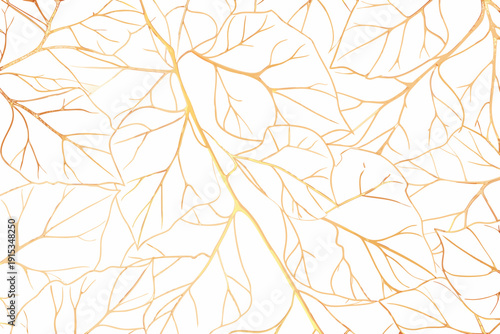 Golden veins of a translucent leaf against a bright white background
