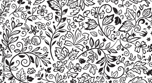 This stunning black and white floral pattern features intricate designs and beautiful details vector silhouette