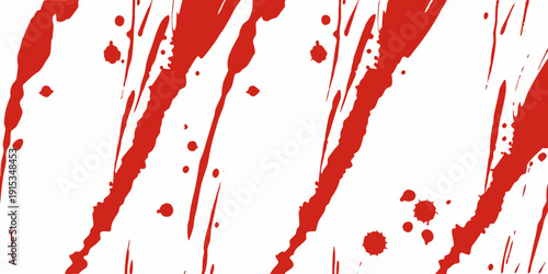 Abstract red splashes and streaks against a stark white background