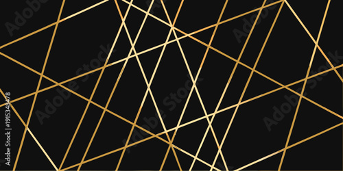 Abstract geometric pattern with intersecting golden lines on a black background
