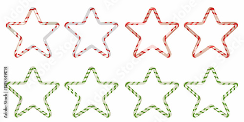 Four patterned stars red white candy cane and green white twine designs