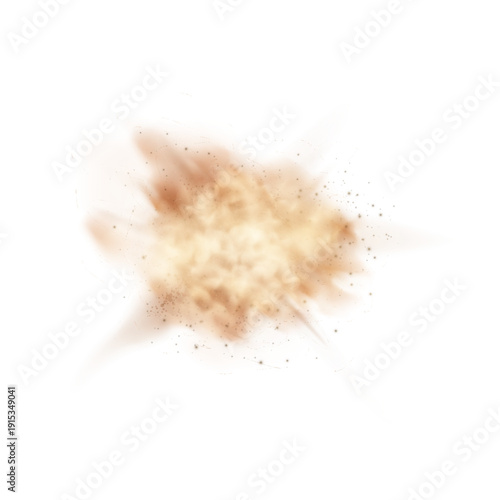 Dust explosion, brown particles, smog cloud, realistic overlay effect.
