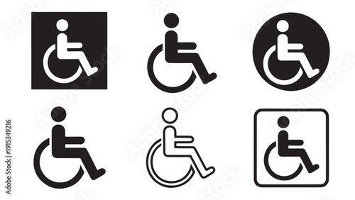 Minimalist accessibility wheelchair icon set variations