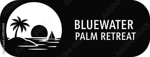 Minimalist relaxing vector logo representing a tropical island getaway vacation resort brand  vector illustration 