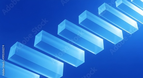 A series of blue glass bars on a blue background