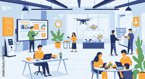 Team Laboratory and Collaborative Workspace with Drone and Exhibit