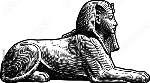 Ancient Egyptian Sphinx Sculpture Detailed Line Art