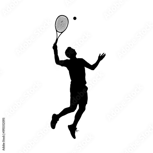 Silhouette of a Tennis Player Serving the Ball During a Match.