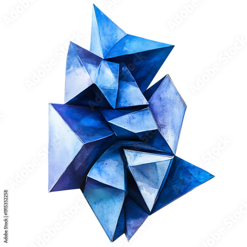 Stunning blue geometric origami sculpture with sharp angles
