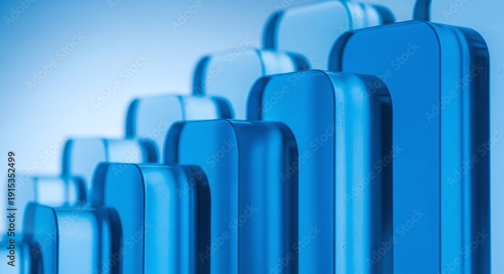 Obraz premium A row of blue suitcases on a plain background