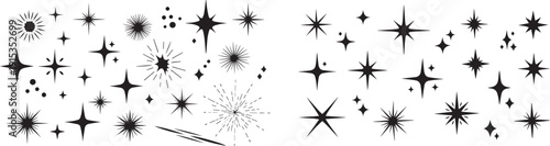 A collection of various star and sparkle shapes on a white background vector silhouette