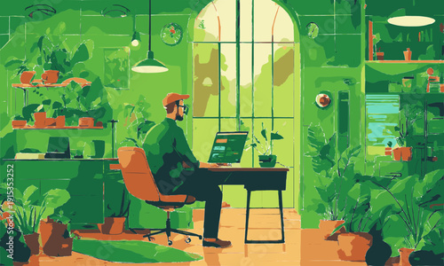 A man is doing his work in garden type area 