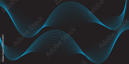Abstract background with lines and waves. Web banner size. Element for design isolated. Vector background for brochure, booklet, flyer, poster. Blue and black gradient