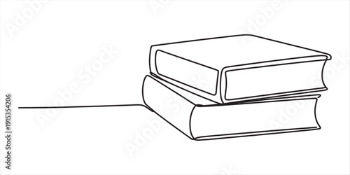 Continuous line drawing of two books stacked on top of each other in a minimalist style. Vector, illustration