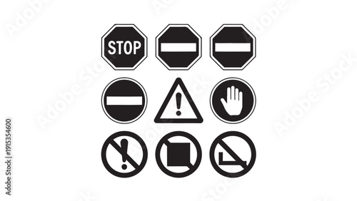   
Minimalist warning and prohibition safety icon set grid