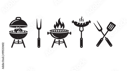 "Set of five black silhouette barbecue and grilling icons"