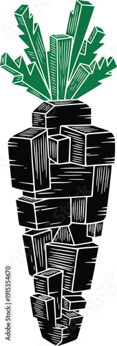 International Carrot Day Linocut Geometric Block Carrot Engraved Black Vector Illustration Design
