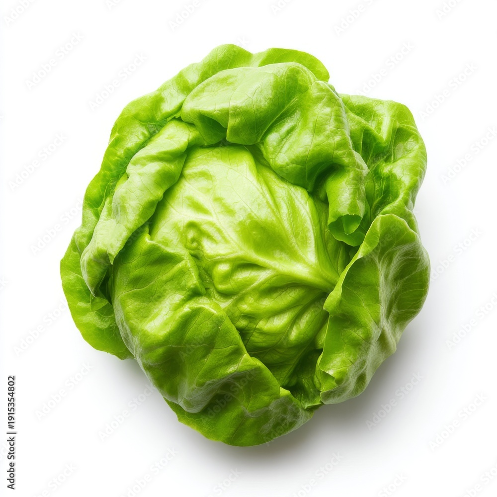 Obraz premium Fresh Crisp Green Lettuce Head Isolated on White Background for Healthy Eating and Cooking Concepts