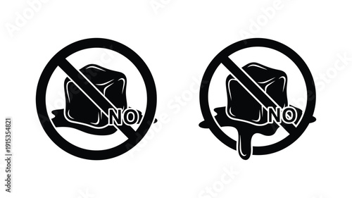 Prohibition signs featuring ice cubes with no text a bold silhouette