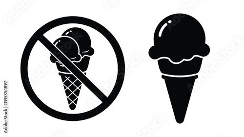No ice cream allowed with a contrasting permitted treat silhouette