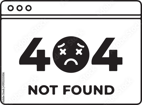 Page not found 404 error on a web browser window displaying a sad face icon