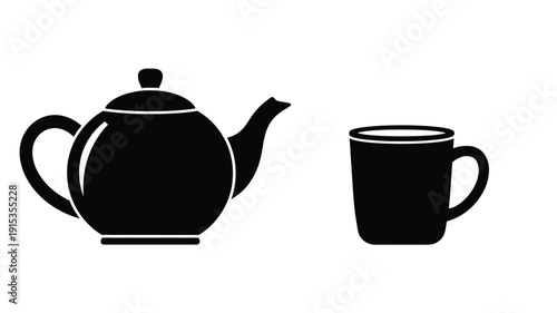 Black teapot and teacup illustration a simple silhouette