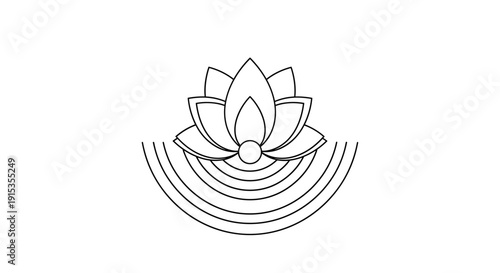 Lotus flower symbol with concentric semi-circles line art