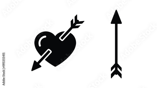 A black heart pierced by an arrow romantic symbol silhouette