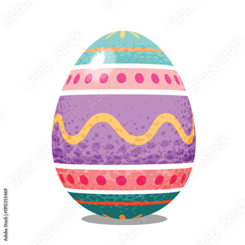 Colorful Patterned Easter Egg Illustration with Pastel Stripes and Polka Dots on White Background