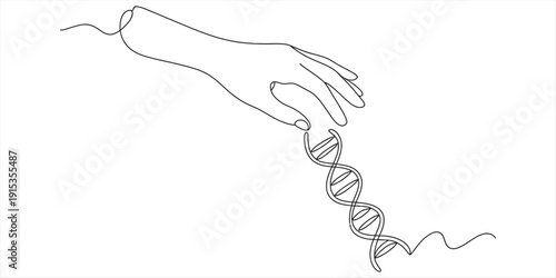 dna, helix, hand, science, genetic, engineering, biotechnology, minimalist, line, art, drawing, continuous, research, biology, molecule, human, medical, medicine, health, laboratory, gene, genome, tec