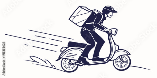 Delivery scooter rider silhouette on white background courier