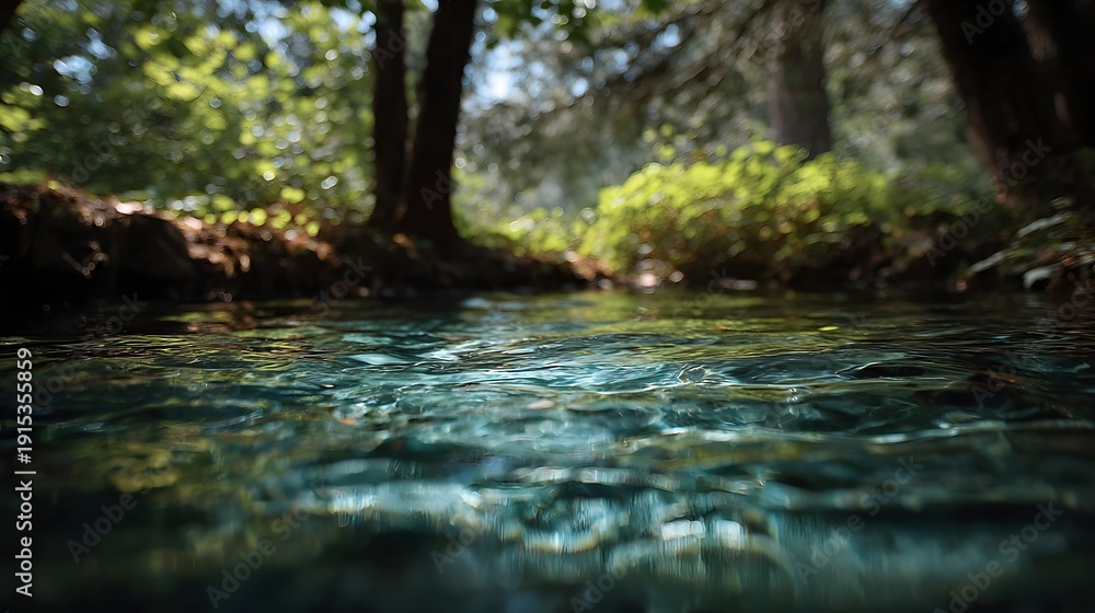 Fototapeta premium D d sunlight dances on the clear surface of a tranquil forest stream