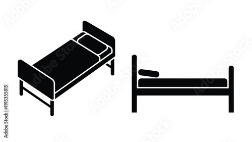 Black furniture icons depicting a bed silhouette