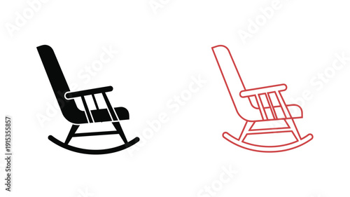 Two rocking chair designs one black and one red shown as a silhouette
