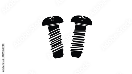 Two black screws depicted in a minimalist stark silhouette