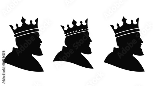 Three regal kings in profile view a striking silhouette