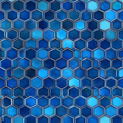 Stunning blue hexagonal pattern with shiny metallic accents