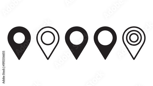 Minimalist location pin and map marker icon set variations