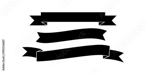 Minimalist black ribbons banners transparent background 2