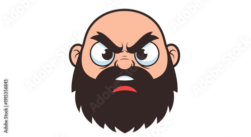 Cartoon caricature of an angry bald man with a bushy beard and intense expression