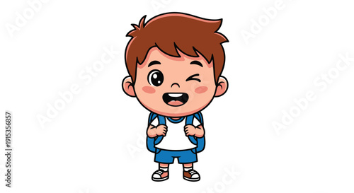 Cartoon depiction of a cheerful young boy with a backpack ready for school excitement